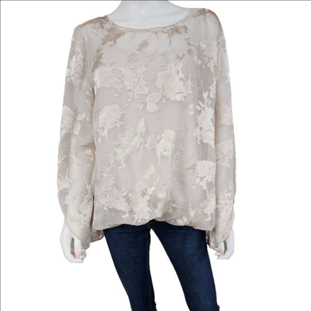 Alfani Cream Chiffon Blouson With Built-in Cami Size XL